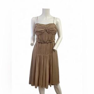 Blumarine Strapless Taupe Pleated Maxi Dress with Bow Waist
